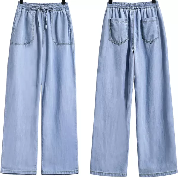 CHARTOU Women Elastic Waist Denim Jean Tencel Pants Pull On Wide Leg Jeans Baggy Palazzo Pants Lightweight