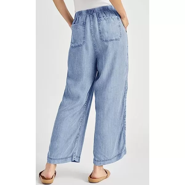 CHARTOU Women Elastic Waist Denim Jean Tencel Pants Pull On Wide Leg Jeans Baggy Palazzo Pants Lightweight