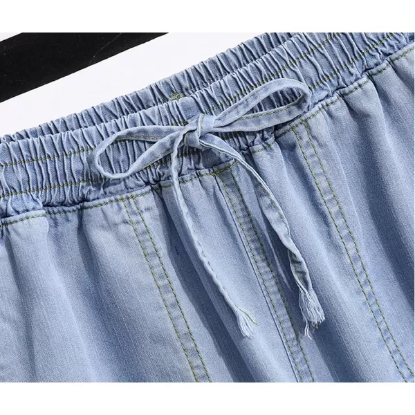 CHARTOU Women Elastic Waist Denim Jean Tencel Pants Pull On Wide Leg Jeans Baggy Palazzo Pants Lightweight