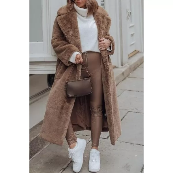 CHARTOU Women Faux Fur Coat Long Sleeve Winter Fluffy Jacket Overcoat Warm Fuzzy Coat Cardigan with Belt Outdoor