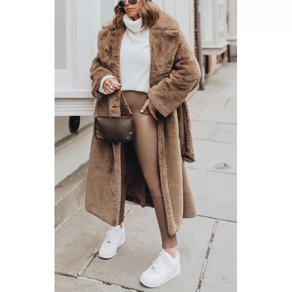 CHARTOU Women Faux Fur Coat Long Sleeve Winter Fluffy Jacket Overcoat Warm Fuzzy Coat Cardigan with Belt Outdoor