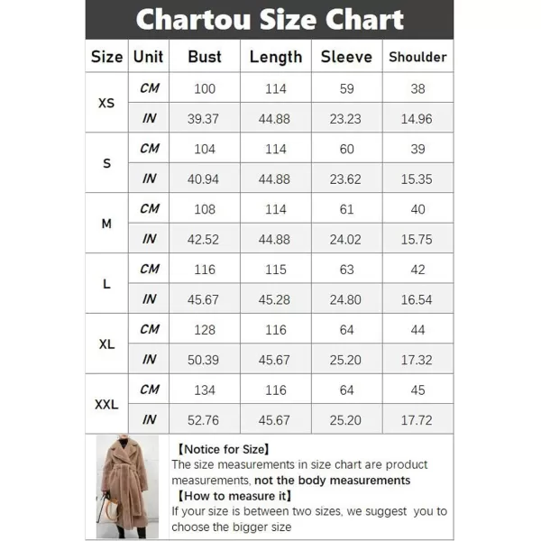 CHARTOU Women Faux Fur Coat Long Sleeve Winter Fluffy Jacket Overcoat Warm Fuzzy Coat Cardigan with Belt Outdoor