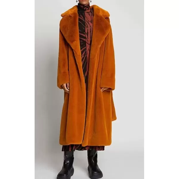 CHARTOU Women Faux Fur Coat Long Sleeve Winter Fluffy Jacket Overcoat Warm Fuzzy Coat Cardigan with Belt Outdoor