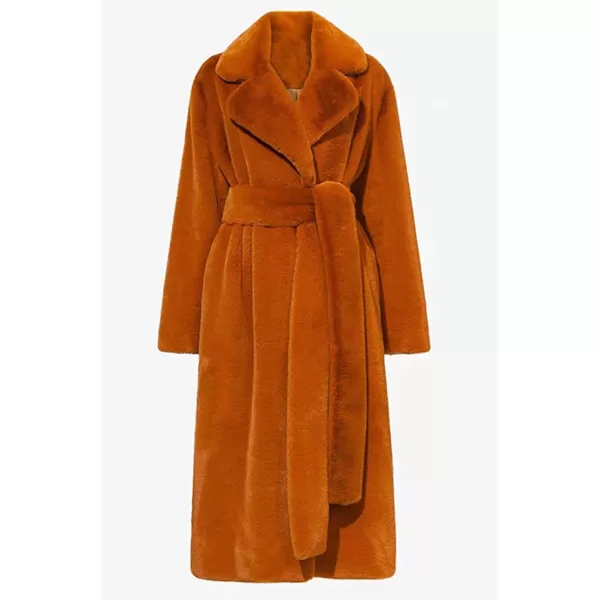 CHARTOU Women Faux Fur Coat Long Sleeve Winter Fluffy Jacket Overcoat Warm Fuzzy Coat Cardigan with Belt Outdoor