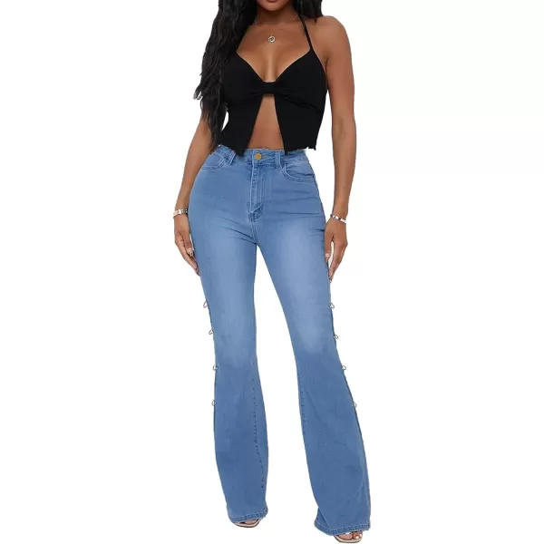 CHARTOU Women High Waisted Cutout Becket Flare Jeans Denim Palazzo Pants Wide Leg Jeans