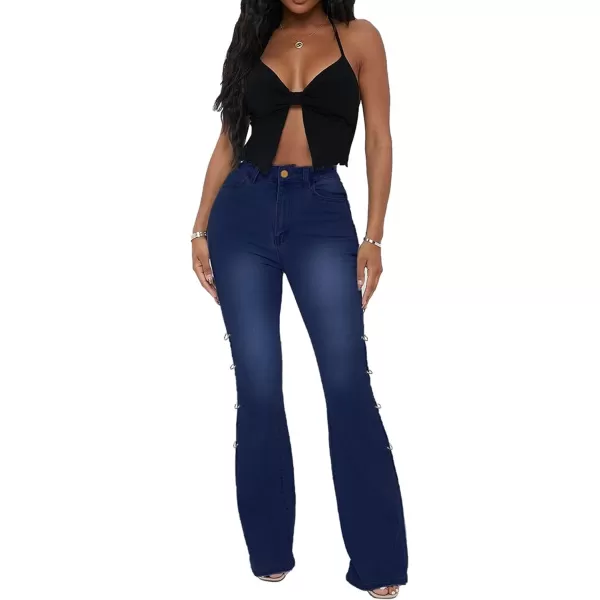 CHARTOU Women High Waisted Cutout Becket Flare Jeans Denim Palazzo Pants Wide Leg Jeans