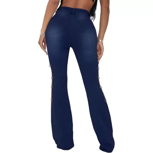 CHARTOU Women High Waisted Cutout Becket Flare Jeans Denim Palazzo Pants Wide Leg Jeans