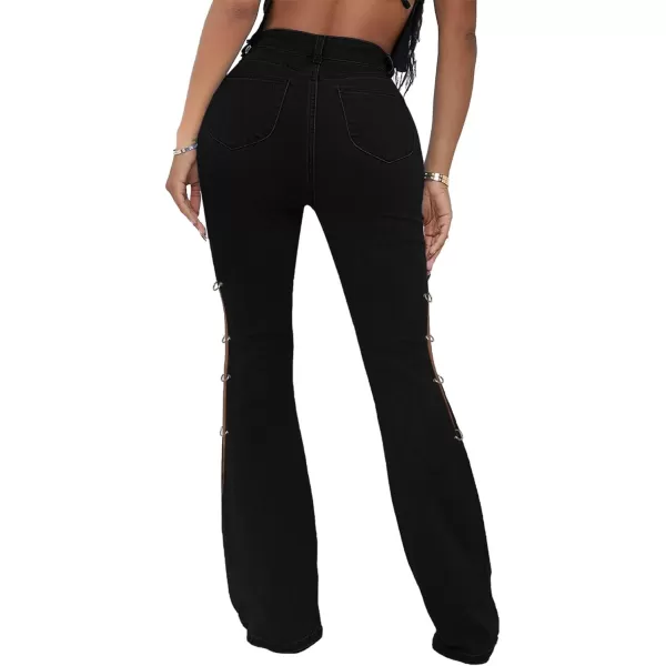 CHARTOU Women High Waisted Cutout Becket Flare Jeans Denim Palazzo Pants Wide Leg Jeans