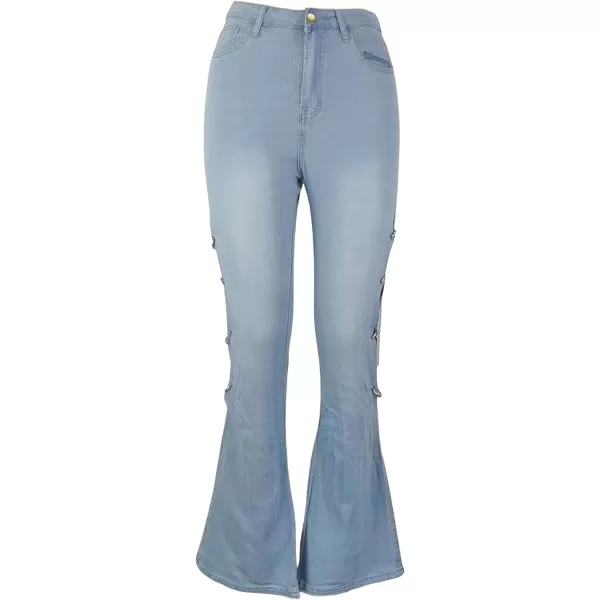 CHARTOU Women High Waisted Cutout Becket Flare Jeans Denim Palazzo Pants Wide Leg Jeans