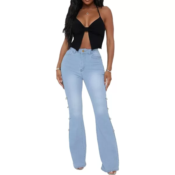 CHARTOU Women High Waisted Cutout Becket Flare Jeans Denim Palazzo Pants Wide Leg Jeans