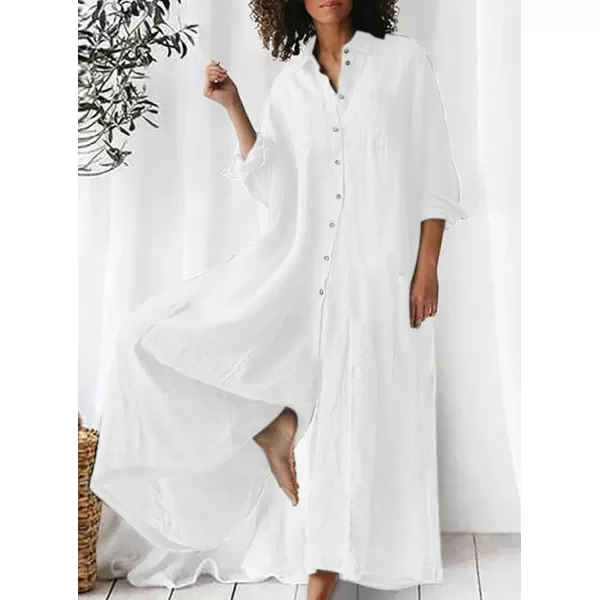 CHARTOU Women Linen Button Down Long Sleeve Wide Leg Jumpsuit Beach Palazzo Pants One Piece Jumpsuit
