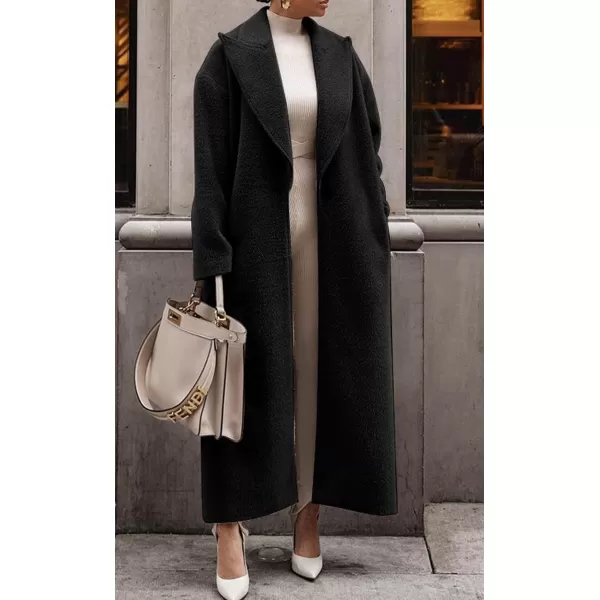CHARTOU Women One Button Long Pea Coat Wool Blend Trench Coat Notched Lapel Open Front Cardigan Peacoat Outwear