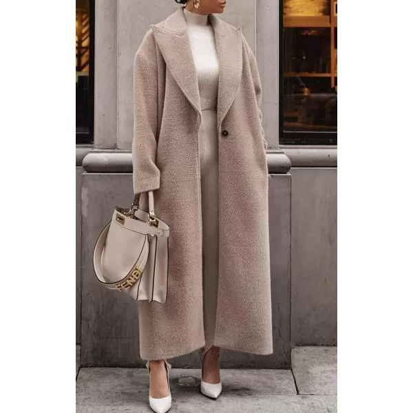 CHARTOU Women One Button Long Pea Coat Wool Blend Trench Coat Notched Lapel Open Front Cardigan Peacoat Outwear