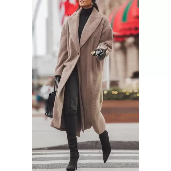 CHARTOU Women One Button Long Pea Coat Wool Blend Trench Coat Notched Lapel Open Front Cardigan Peacoat Outwear