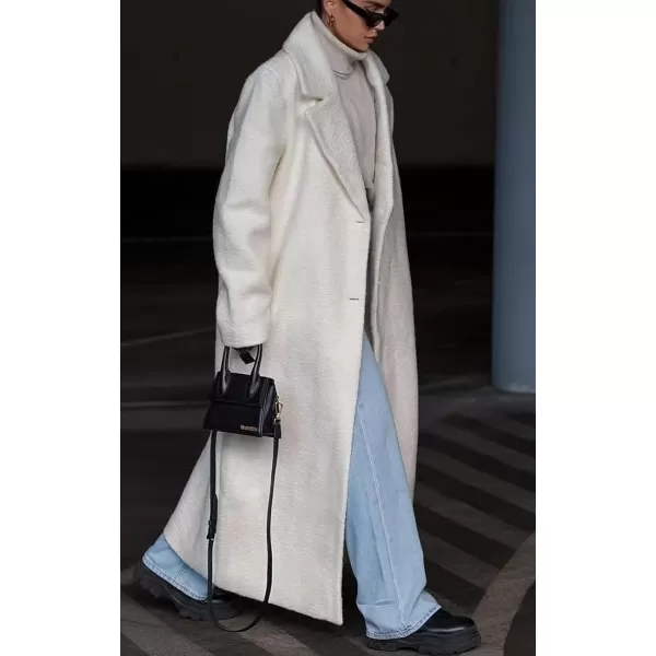 CHARTOU Women One Button Long Pea Coat Wool Blend Trench Coat Notched Lapel Open Front Cardigan Peacoat Outwear
