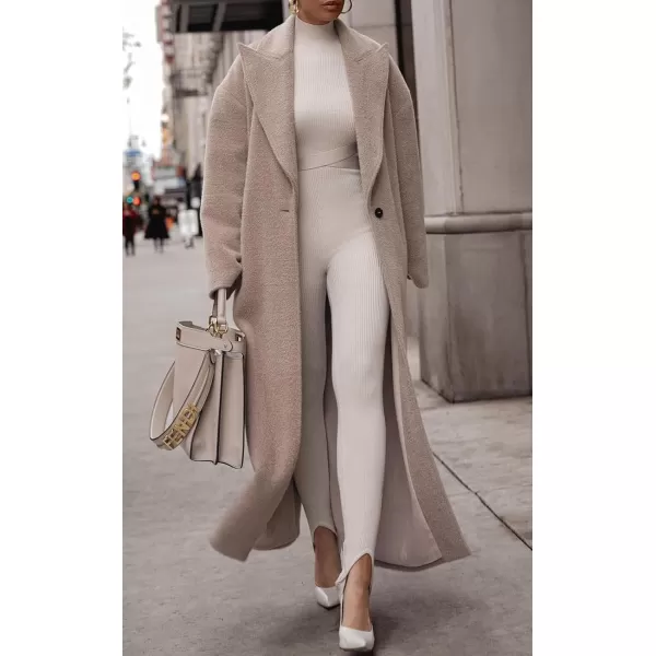 CHARTOU Women One Button Long Pea Coat Wool Blend Trench Coat Notched Lapel Open Front Cardigan Peacoat Outwear