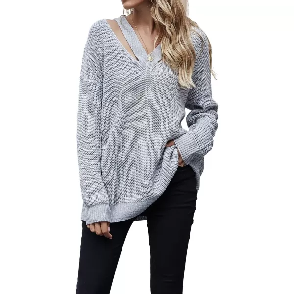 CHARTOU Women Sexy Cut Out V Neck Waffle Knit Sweater Tops Long Sleeve Oversized Sweater Pullover