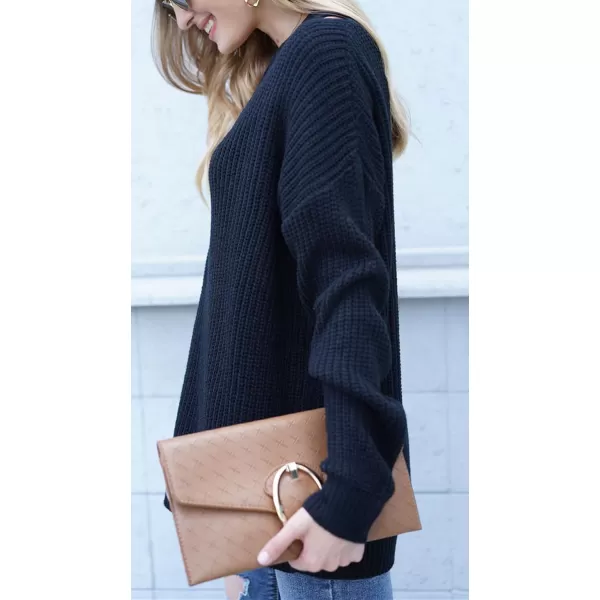 CHARTOU Women Sexy Cut Out V Neck Waffle Knit Sweater Tops Long Sleeve Oversized Sweater Pullover
