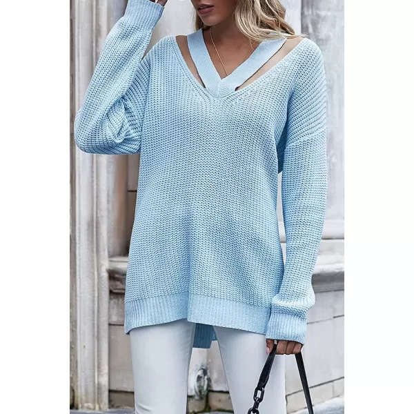 CHARTOU Women Sexy Cut Out V Neck Waffle Knit Sweater Tops Long Sleeve Oversized Sweater Pullover