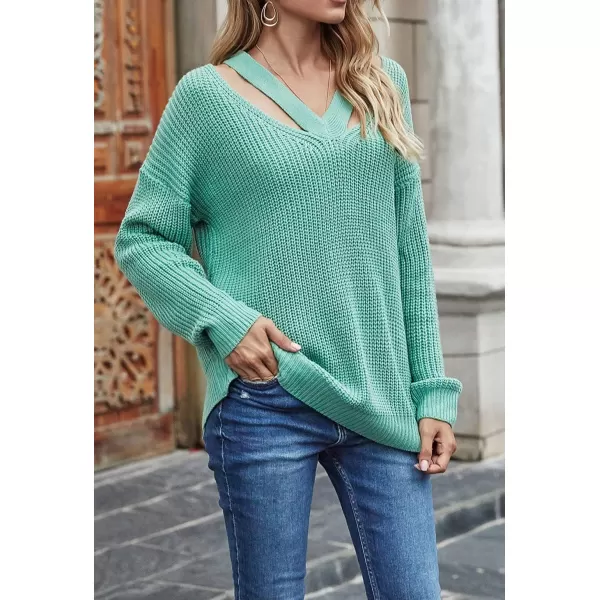 CHARTOU Women Sexy Cut Out V Neck Waffle Knit Sweater Tops Long Sleeve Oversized Sweater Pullover