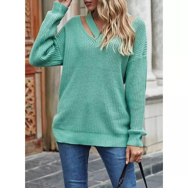 CHARTOU Women Sexy Cut Out V Neck Waffle Knit Sweater Tops Long Sleeve Oversized Sweater Pullover