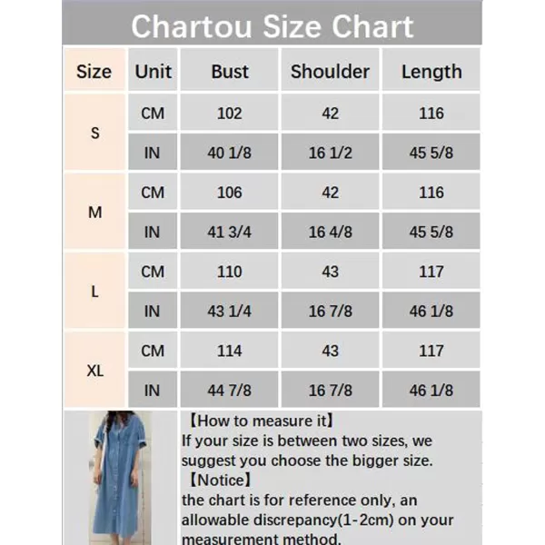 CHARTOU Women Short Sleeve Collared Denim Shirt Dress for Women Button Down Denim Jean Long Shirt Dress