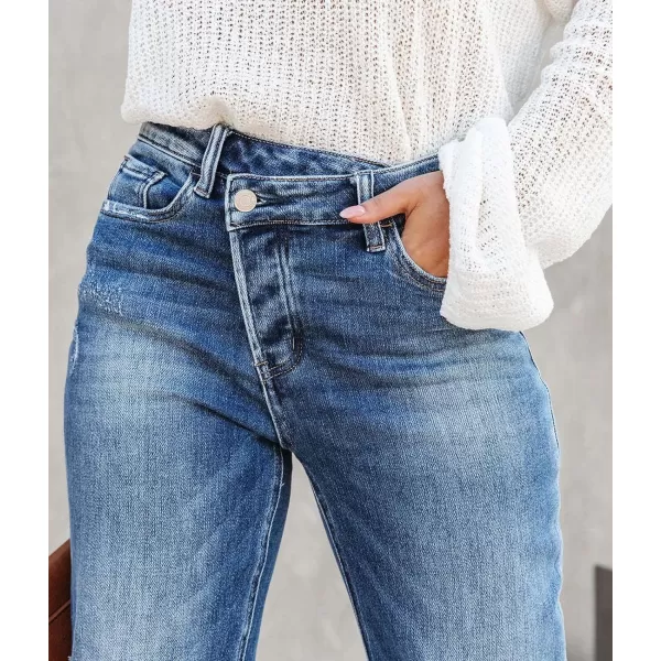 CHARTOU Women Straight Leg Jeans Boyfriend Denim Pants Casual Roll Up Ripped Jeans Distressed Mid Rise Jeans