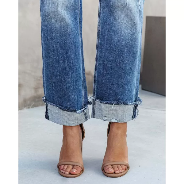 CHARTOU Women Straight Leg Jeans Boyfriend Denim Pants Casual Roll Up Ripped Jeans Distressed Mid Rise Jeans