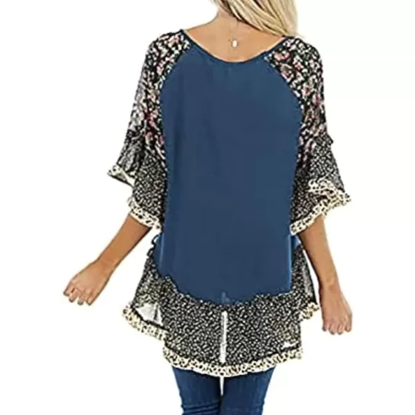 CHARTOU Women Summer Casual 3/4 Bell Sleeve Floral Print Blouse Shirt Flowy Tunic Top