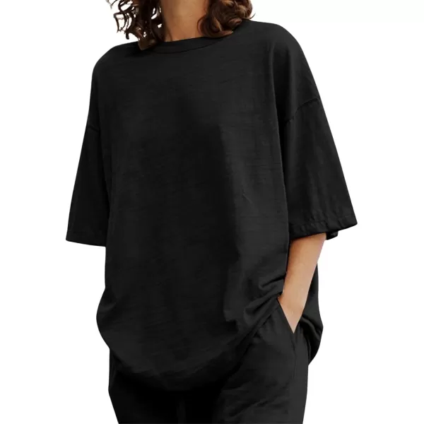 CHARTOU Women Summer Two Piece Outfits Loose Short Sleeve T Shirt Tees Elastic Waist Wide Leg Long Pants Set
