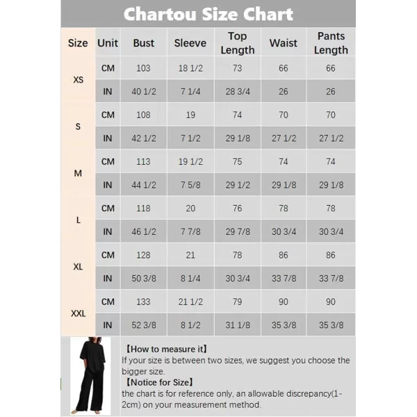 CHARTOU Women Summer Two Piece Outfits Loose Short Sleeve T Shirt Tees Elastic Waist Wide Leg Long Pants Set