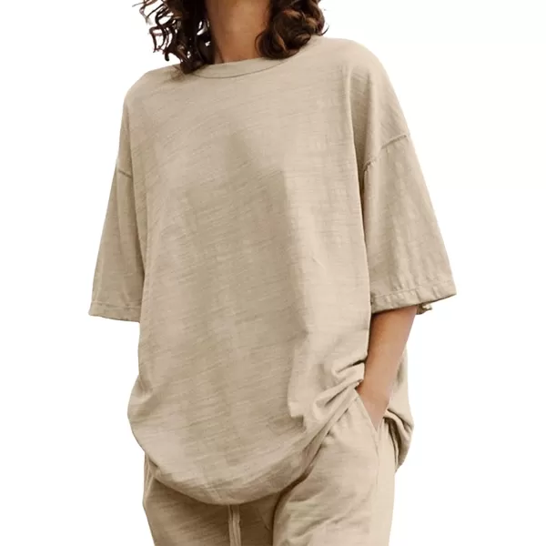 CHARTOU Women Summer Two Piece Outfits Loose Short Sleeve T Shirt Tees Elastic Waist Wide Leg Long Pants Set