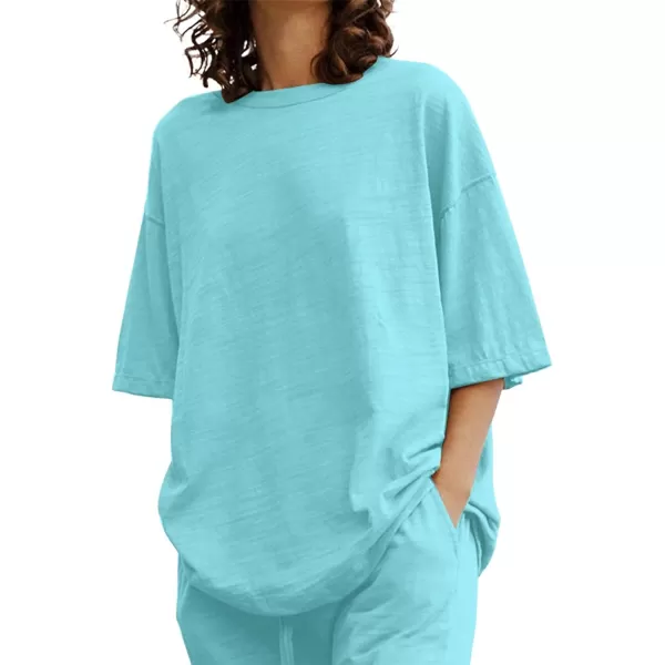 CHARTOU Women Summer Two Piece Outfits Loose Short Sleeve T Shirt Tees Elastic Waist Wide Leg Long Pants Set