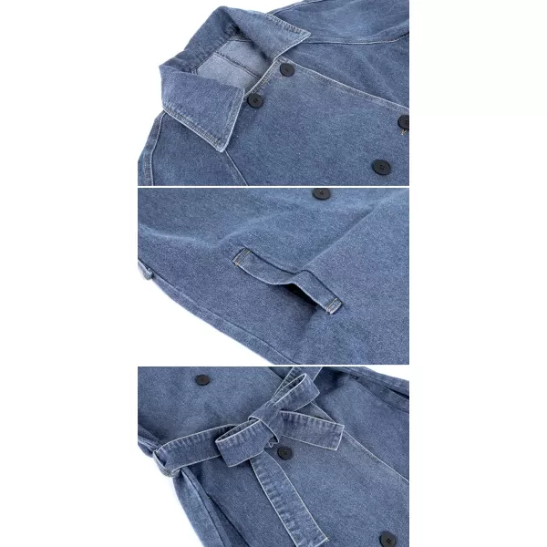 CHARTOU Women's Casual Double Breasted Long Denim Trench Coat Jean Jacket Trenchcoat with Belt Duster Coat