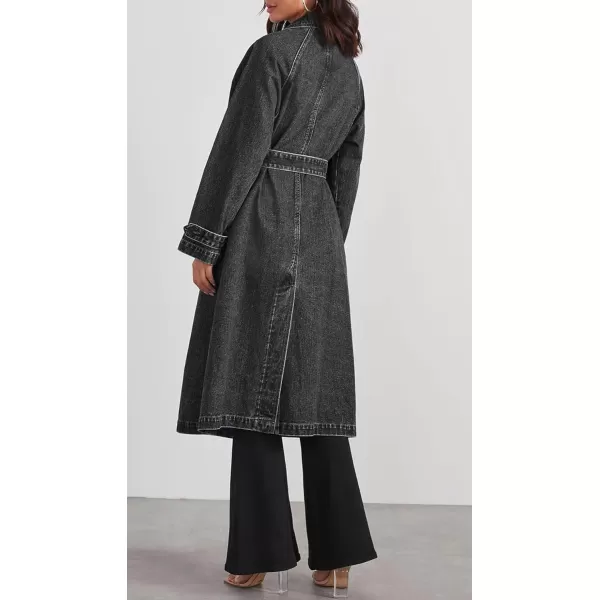 CHARTOU Women's Casual Double Breasted Long Denim Trench Coat Jean Jacket Trenchcoat with Belt Duster Coat
