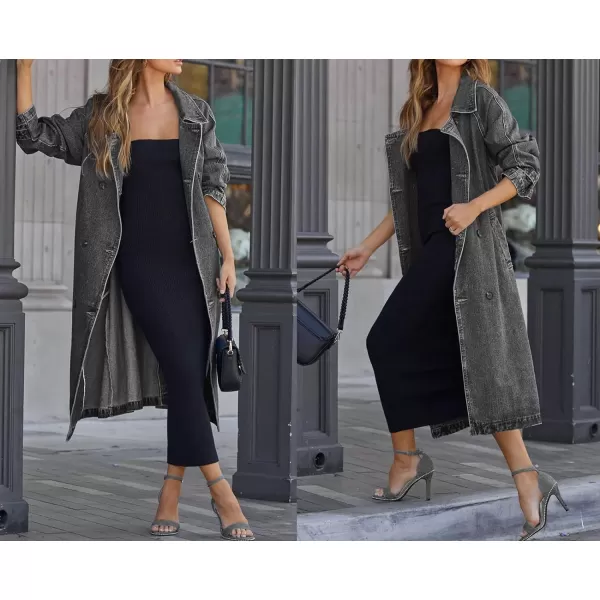 CHARTOU Women's Casual Double Breasted Long Denim Trench Coat Jean Jacket Trenchcoat with Belt Duster Coat