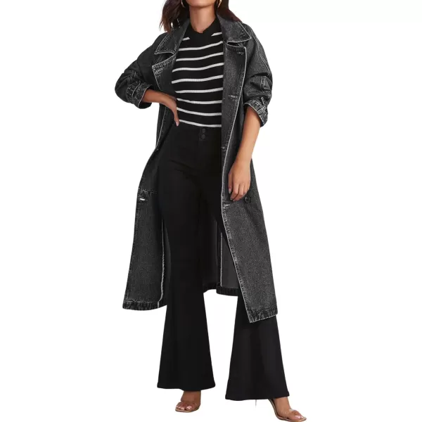 CHARTOU Women's Casual Double Breasted Long Denim Trench Coat Jean Jacket Trenchcoat with Belt Duster Coat