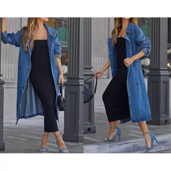 CHARTOU Women's Casual Double Breasted Long Denim Trench Coat Jean Jacket Trenchcoat with Belt Duster Coat