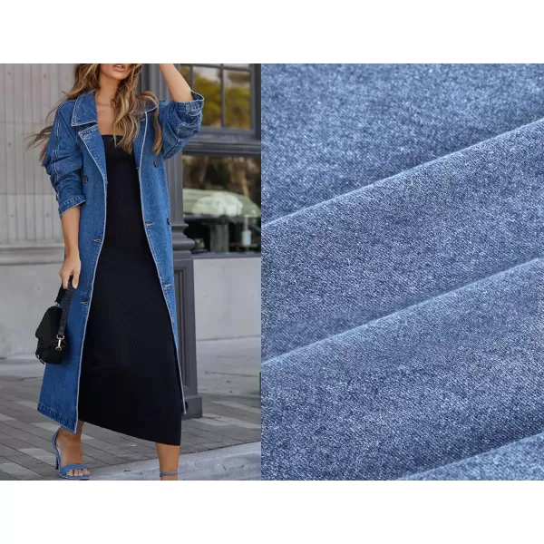 CHARTOU Women's Casual Double Breasted Long Denim Trench Coat Jean Jacket Trenchcoat with Belt Duster Coat
