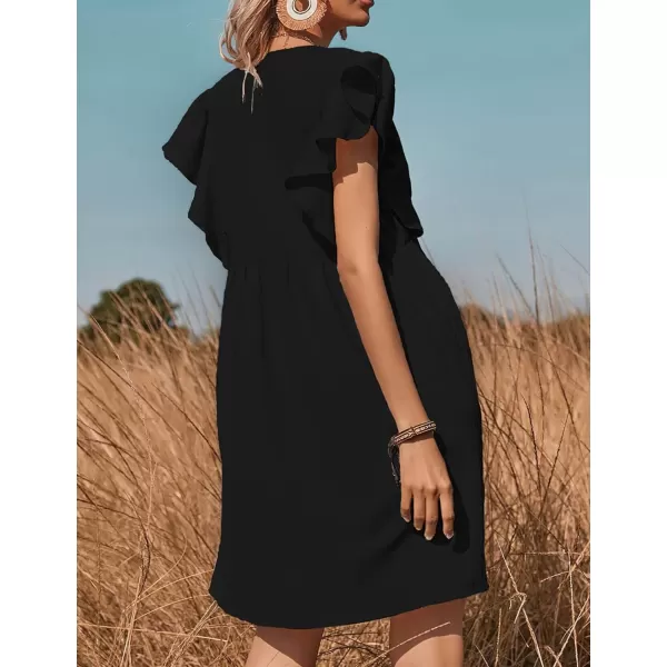 CHARTOU Women's Casual Plunging V Neck Flutter Sleeve Button Front A-Line Mini Babydoll T-Shirt Dress