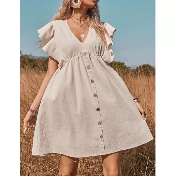 CHARTOU Women's Casual Plunging V Neck Flutter Sleeve Button Front A-Line Mini Babydoll T-Shirt Dress