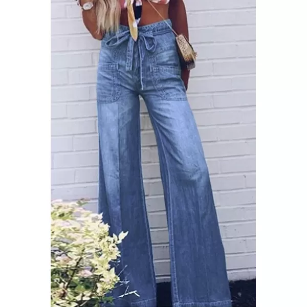 CHARTOU Women's Casual Wide Leg Denim Jeans Pants Tie Knot Distressed Flare Jeans