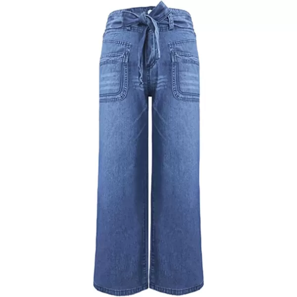 CHARTOU Women's Casual Wide Leg Denim Jeans Pants Tie Knot Distressed Flare Jeans