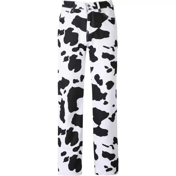 CHARTOU Women's Chic High Rise Straight Leg Bootcut Cow Print Denim Pants Jeans