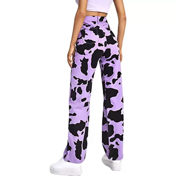 CHARTOU Women's Chic High Rise Straight Leg Bootcut Cow Print Denim Pants Jeans