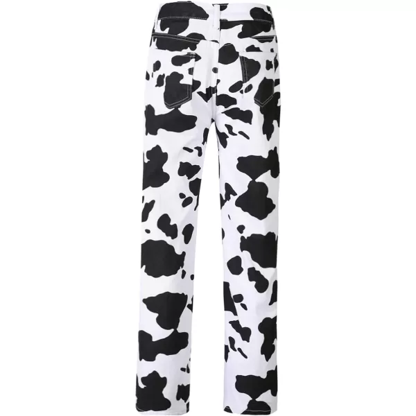 CHARTOU Women's Chic High Rise Straight Leg Bootcut Cow Print Denim Pants Jeans