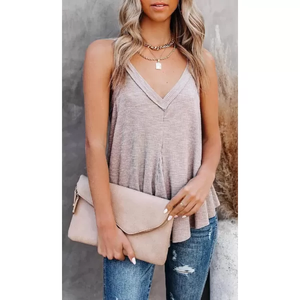 CHARTOU Women's Comfy V-Neck Sleeveless Irregular Pleats A-Line Camisole Shirt Tank Tops