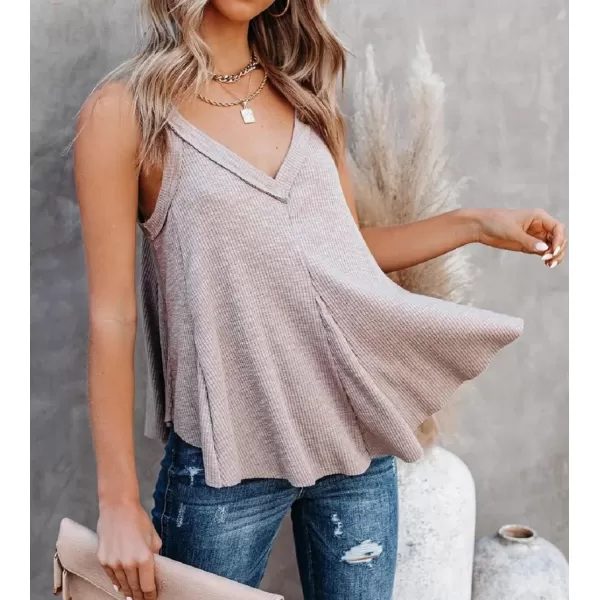 CHARTOU Women's Comfy V-Neck Sleeveless Irregular Pleats A-Line Camisole Shirt Tank Tops