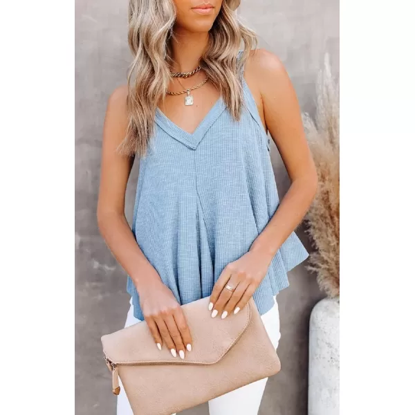 CHARTOU Women's Comfy V-Neck Sleeveless Irregular Pleats A-Line Camisole Shirt Tank Tops