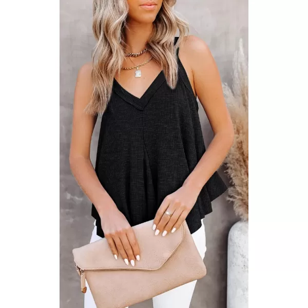 CHARTOU Women's Comfy V-Neck Sleeveless Irregular Pleats A-Line Camisole Shirt Tank Tops